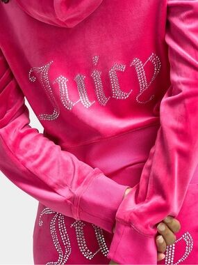 Juicy Couture Hot Pink Velour Teddy Jacket with Crystal Logo